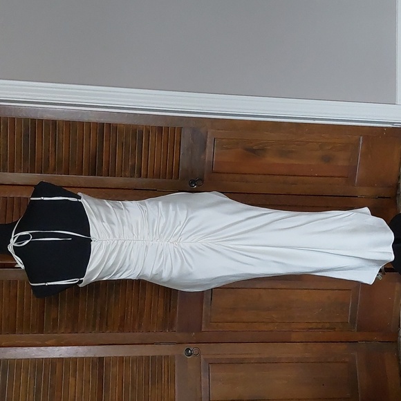 House of CB Ivory Ruched Midi Dress Sz L - Picture 5 of 16